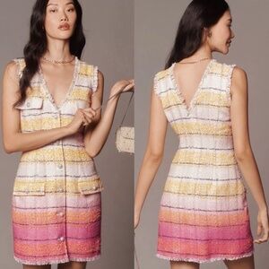 NWOT Anthropologie MAEVE Sleeveless TWEED Stripes FRAYED Mini DRESS Size 2